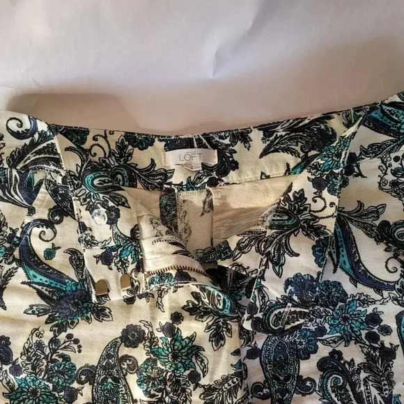 Ann Taylor Loft Shorts Women's Linen Cotton Flat Front Green White Paisley Sz 2 - Picture 7 of 11